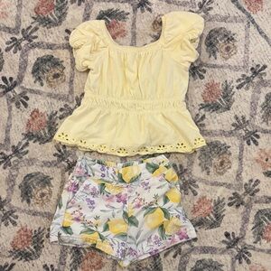 Janie and Jack Yellow Eyelet Peplum Top with Lemon Print Shorts